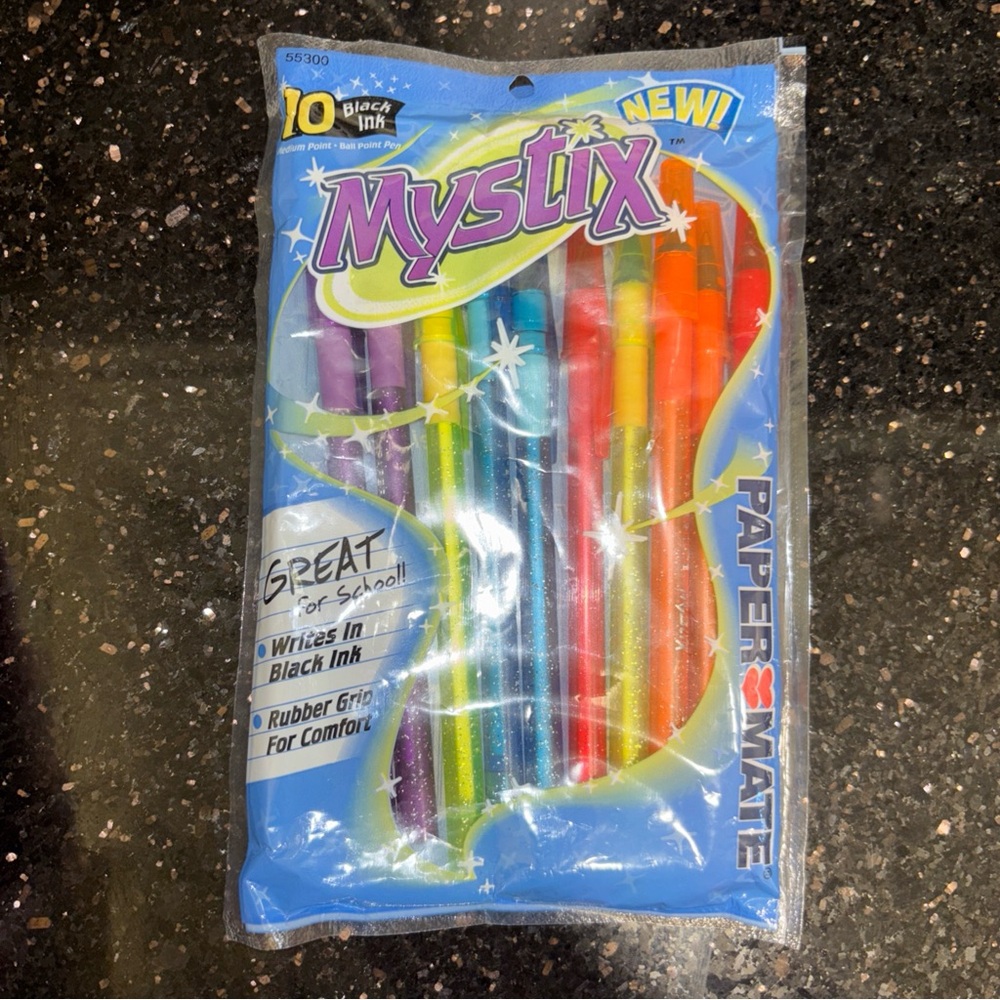 Paper-Mate MYSTIX 10 Glitter Exterior 1.0 mm Medium Black Ink Ball Point Pen NIP